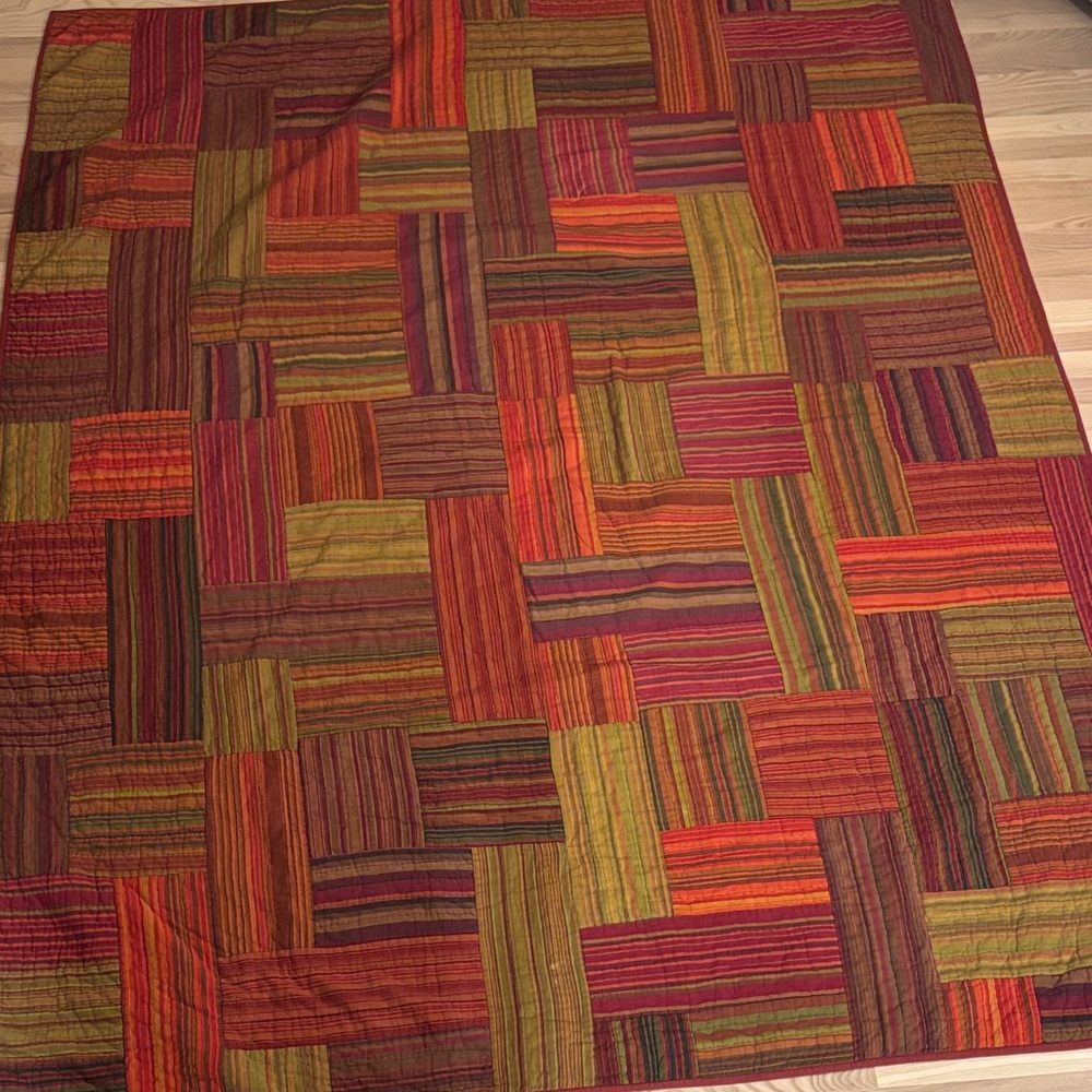Crate&Barrel Striped Patchwork Quilt in Warm Tones